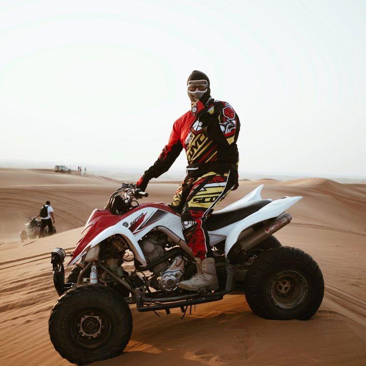 The Desert Safari tour with Quad Bike experience. Pick up by 4×4 car, Dune Bashing, Quad Bike Riding, Sand Boarding, camp food, live shows all in the convenience of an afternoon trip.